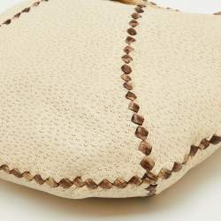 Pre Owned حقيبة بوتيغا فينيتا هوو عادية مثقبة جلدية بيضاء/بنية