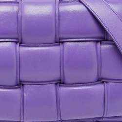 Pre Owned Bottega Veneta Purple Leather Padded Intreccio Cassette Shoulder Bag