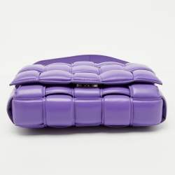 Pre Owned Bottega Veneta Purple Leather Padded Intreccio Cassette Shoulder Bag
