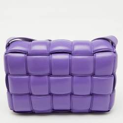 Pre Owned Bottega Veneta Purple Leather Padded Intreccio Cassette Shoulder Bag