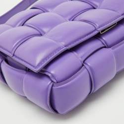 Pre Owned Bottega Veneta Purple Leather Padded Intreccio Cassette Shoulder Bag