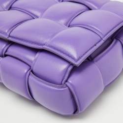 Pre Owned Bottega Veneta Purple Leather Padded Intreccio Cassette Shoulder Bag