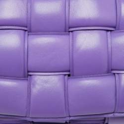 Pre Owned Bottega Veneta Purple Leather Padded Intreccio Cassette Shoulder Bag