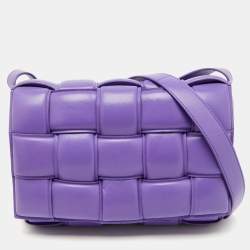 Pre Owned Bottega Veneta Purple Leather Padded Intreccio Cassette Shoulder Bag