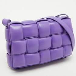 Pre Owned Bottega Veneta Purple Leather Padded Intreccio Cassette Shoulder Bag