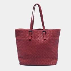 Pre Owned Bottega Veneta Red Intrecciato Leather Tote