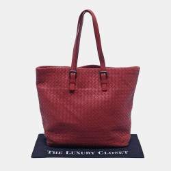 Pre Owned Bottega Veneta Red Intrecciato Leather Tote