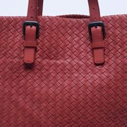 Pre Owned Bottega Veneta Red Intrecciato Leather Tote