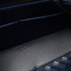 Pre Owned Bottega Veneta Two Tone Blue Intrecciato Leather and Denim Medium Andiamo Bag