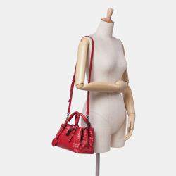 Pre Owned Bottega Veneta Red Mini Nappa Intrecciato Roma Satchel