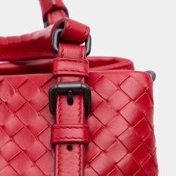 Pre Owned Bottega Veneta Red Mini Nappa Intrecciato Roma Satchel