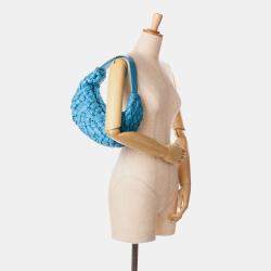 Pre Owned Bottega Veneta Blue Foulard Intrecciato Banana Bag