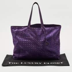 Pre Owned Bottega Veneta Purple Intrecciato Printed Nylon and Leather Tote