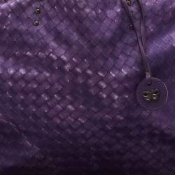 Pre Owned Bottega Veneta Purple Intrecciato Printed Nylon and Leather Tote