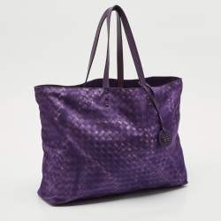 Pre Owned Bottega Veneta Purple Intrecciato Printed Nylon and Leather Tote