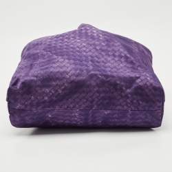 Pre Owned Bottega Veneta Purple Intrecciato Printed Nylon and Leather Tote