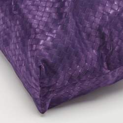 Pre Owned Bottega Veneta Purple Intrecciato Printed Nylon and Leather Tote