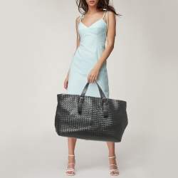 Pre Owned Bottega Veneta Black Intrecciato Leather Large Cabat Tote