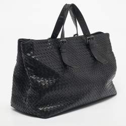 Pre Owned Bottega Veneta Black Intrecciato Leather Large Cabat Tote