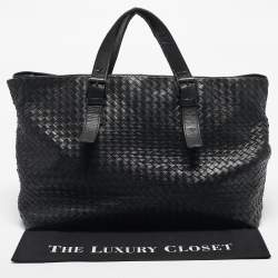 Pre Owned Bottega Veneta Black Intrecciato Leather Large Cabat Tote