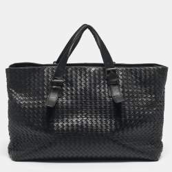 Pre Owned Bottega Veneta Black Intrecciato Leather Large Cabat Tote