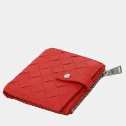 Pre Owned Bottega Veneta Red Mini Intrecciato Bi-Fold Wallet