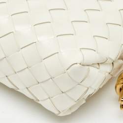 Pre Owned Bottega Veneta White Shiny Intrecciato Leather Mini Loop Crossbody Bag