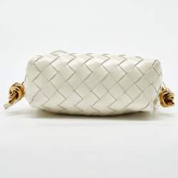 Pre Owned Bottega Veneta White Shiny Intrecciato Leather Mini Loop Crossbody Bag