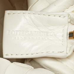 Pre Owned Bottega Veneta White Shiny Intrecciato Leather Mini Loop Crossbody Bag