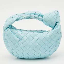 Pre Owned Bottega Veneta Light Blue Intrecciato Leather Mini Jodie Hobo