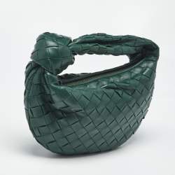 Pre Owned Bottega Veneta Green Intrecciato Leather Mini Jodie Hobo