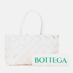 Pre Owned Bottega Veneta White Small Lambskin Intrecciato Cabat Tote