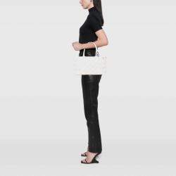 Pre Owned Bottega Veneta White Small Lambskin Intrecciato Cabat Tote