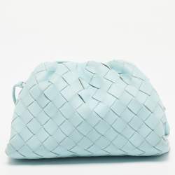 Pre Owned Bottega Veneta Light Blue Intrecciato Leather Mini The Pouch Bag