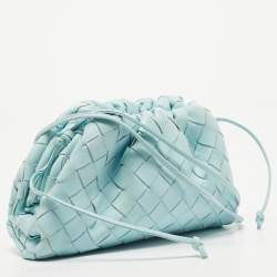 Pre Owned Bottega Veneta Light Blue Intrecciato Leather Mini The Pouch Bag