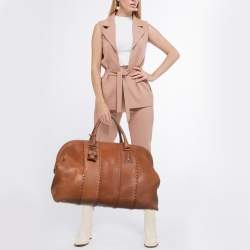 Pre Owned Bottega Veneta Brown Intrecciato Leather Frame Boston Bag