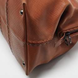 Pre Owned Bottega Veneta Brown Intrecciato Leather Frame Boston Bag