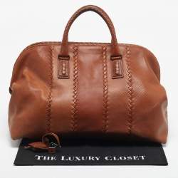 Pre Owned Bottega Veneta Brown Intrecciato Leather Frame Boston Bag