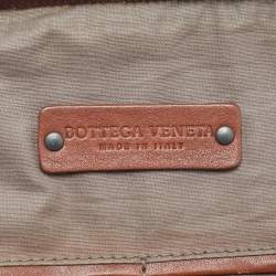 Pre Owned Bottega Veneta Brown Intrecciato Leather Frame Boston Bag