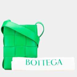 Pre Owned Bottega Veneta Green Mini Nappa Intrecciato Vertical Cassette Crossbody