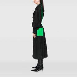Pre Owned Bottega Veneta Green Mini Nappa Intrecciato Vertical Cassette Crossbody