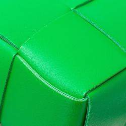 Pre Owned Bottega Veneta Green Mini Nappa Intrecciato Vertical Cassette Crossbody