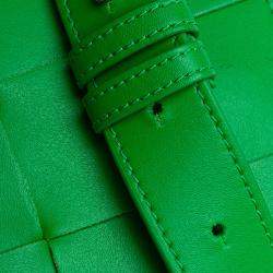 Pre Owned Bottega Veneta Green Mini Nappa Intrecciato Vertical Cassette Crossbody