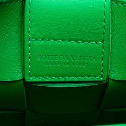 Pre Owned Bottega Veneta Green Mini Nappa Intrecciato Vertical Cassette Crossbody
