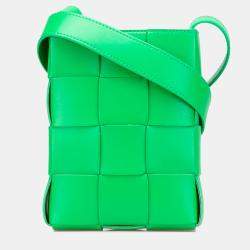 Pre Owned Bottega Veneta Green Mini Nappa Intrecciato Vertical Cassette Crossbody