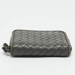 Pre Owned Bottega Veneta Grey Intrecciato Leather Zipped Coin Purse