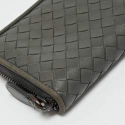 Pre Owned Bottega Veneta Grey Intrecciato Leather Zipped Coin Purse