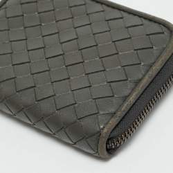 Pre Owned Bottega Veneta Grey Intrecciato Leather Zipped Coin Purse