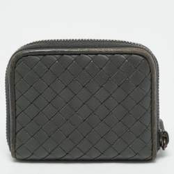 Pre Owned Bottega Veneta Grey Intrecciato Leather Zipped Coin Purse