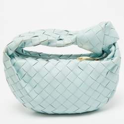 Pre Owned Bottega Veneta Light Blue Intrecciato Leather Mini Jodie Hobo